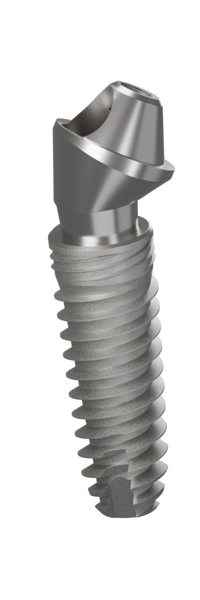 Dental implant with an angled multi-unit abutment and retaining screw